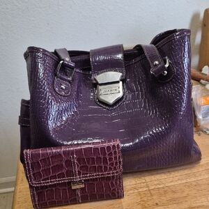 Purple Crocodile Embossed Women's Bag Set